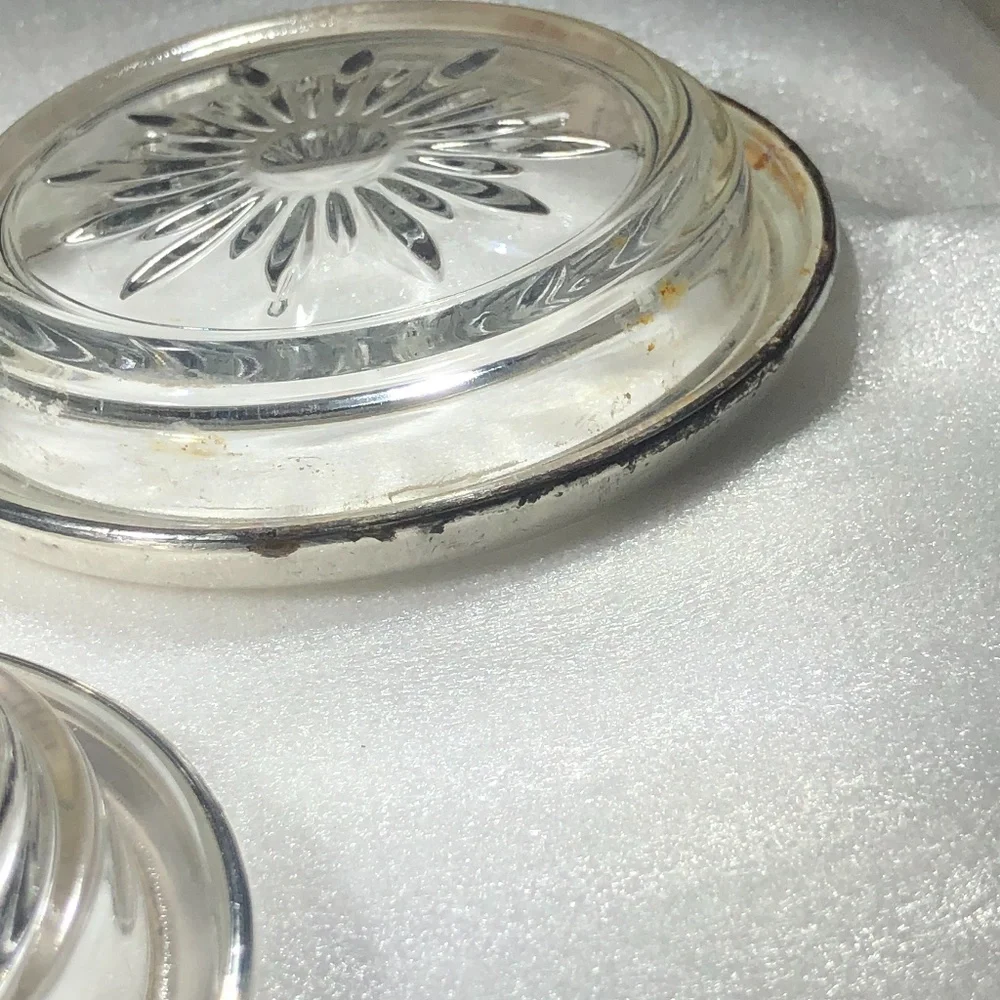 VINTAGE CROWN STERLING & CRYSTAL SUNBURST COASTERS OR ASHTRAYS - SET OF 2